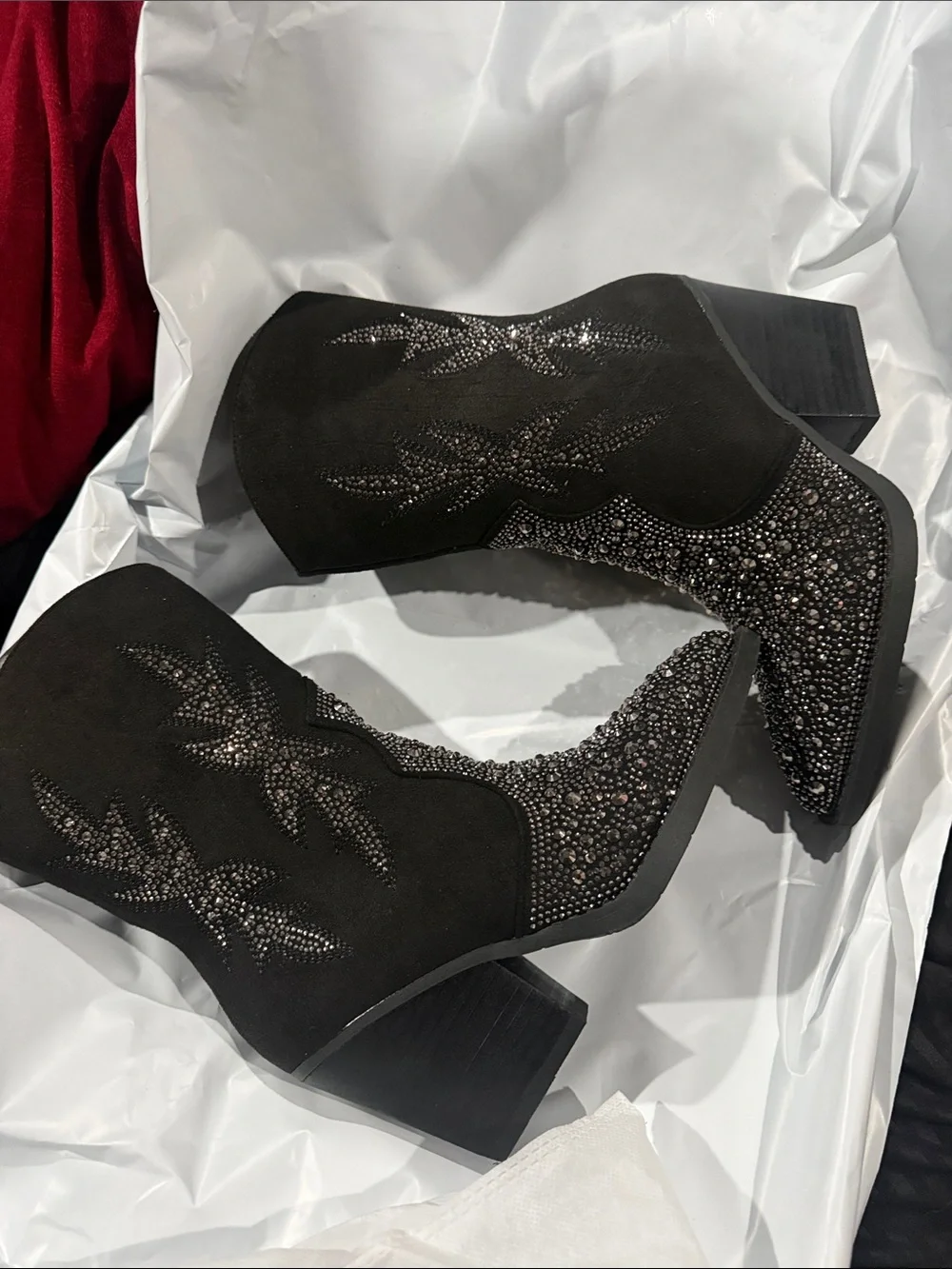 Embellished Black Western Ankle Boots